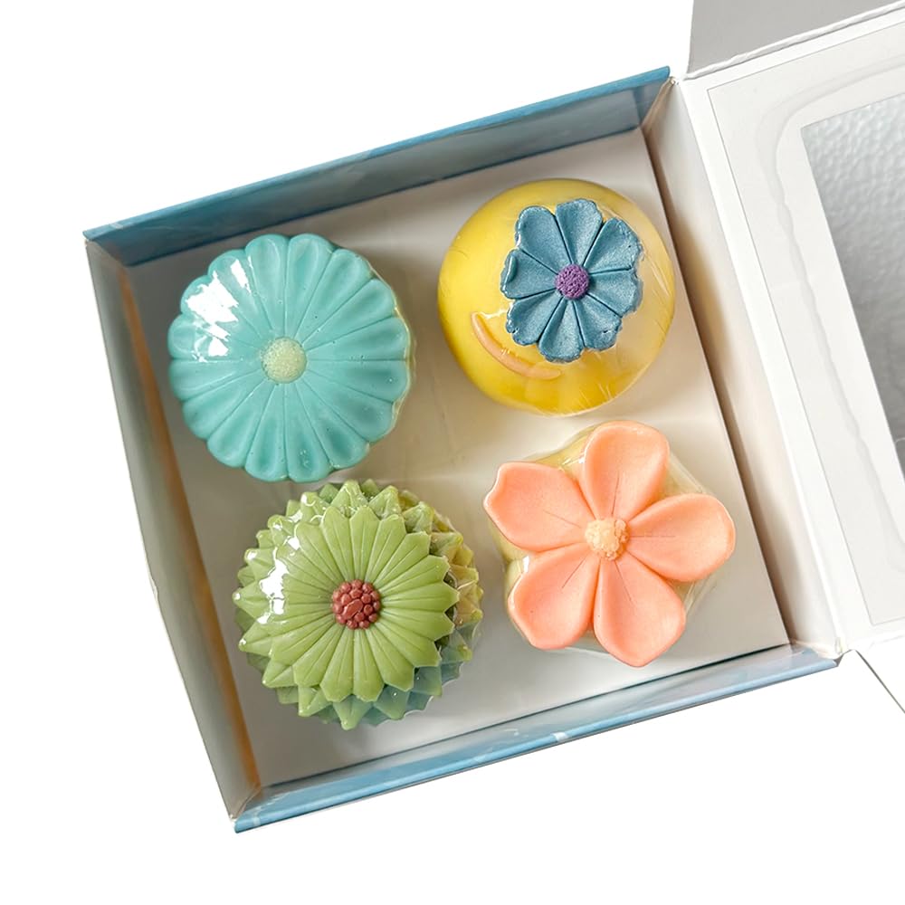 Wagashi Handmade Soap – 4-Piece Gift Set | Travel Decorative Guest Bathroom | Cold-Process Plant-Based | 35g x 4 (4.94OZ) (Floral Garden)