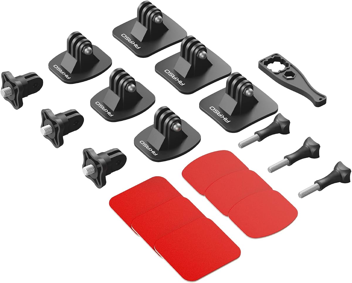 AKASO Adhesive Mount Helmet Sticky Mount Accessory Kit for Action Cameras | Versatile Mount for GoPro Hero13 12, Insta 360 X5 X4 X3, DJI, AKASO 360/EK7000/EK7000 Pro/Brave 4/4 Pro/7 LE Action Cameras