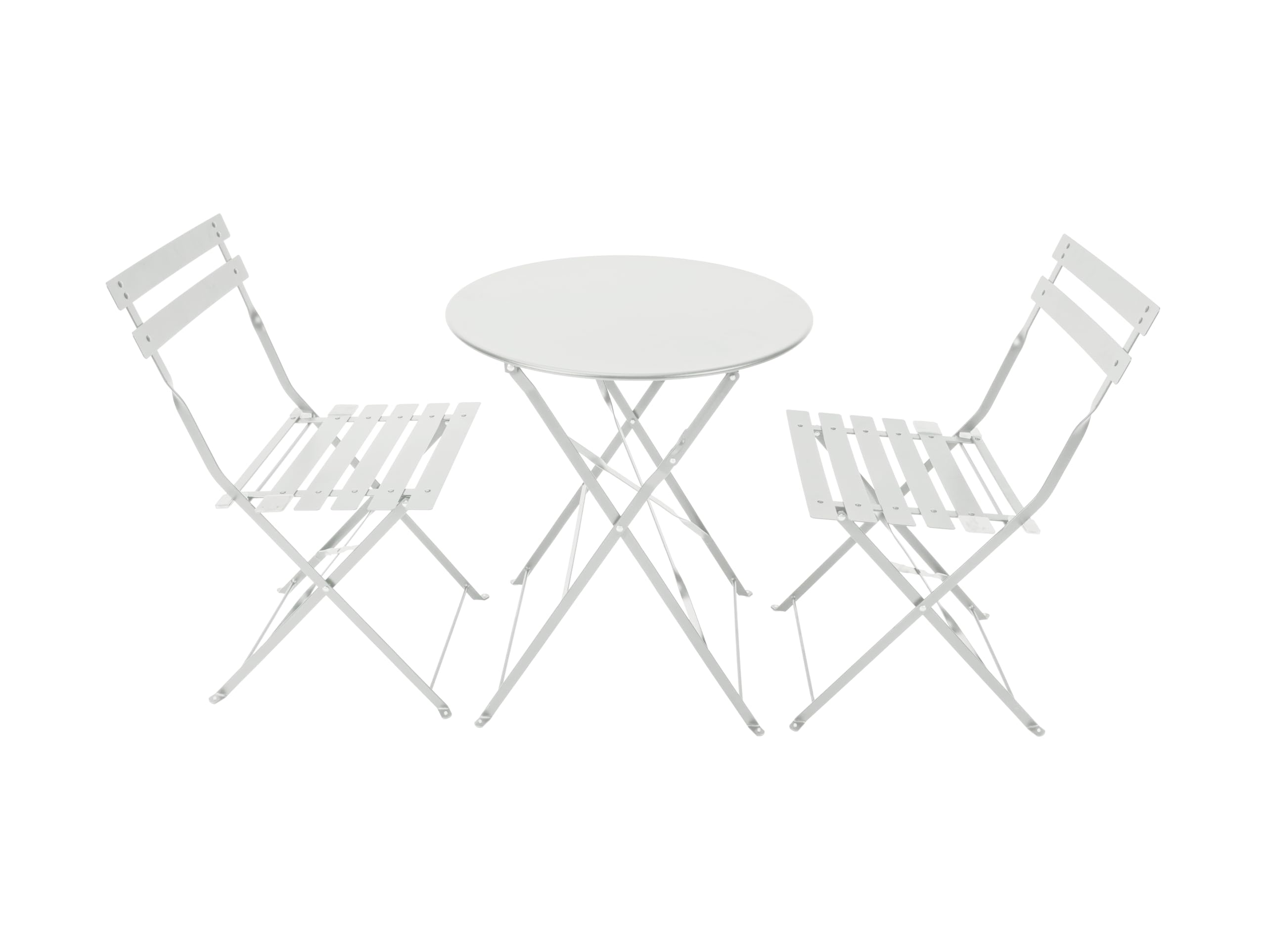 AVANTI TRENDSTORE Toano - Set arredo esterno in acciaio per due persone, composto da un tavolino con piano rotondo e due sedie, pieghevole. Disponibile nel colore bianco.