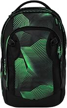 Satch Match Plus School Backpack Expandable to 35 Litres Ergonomic with Front Pocket Seismic Green - Black