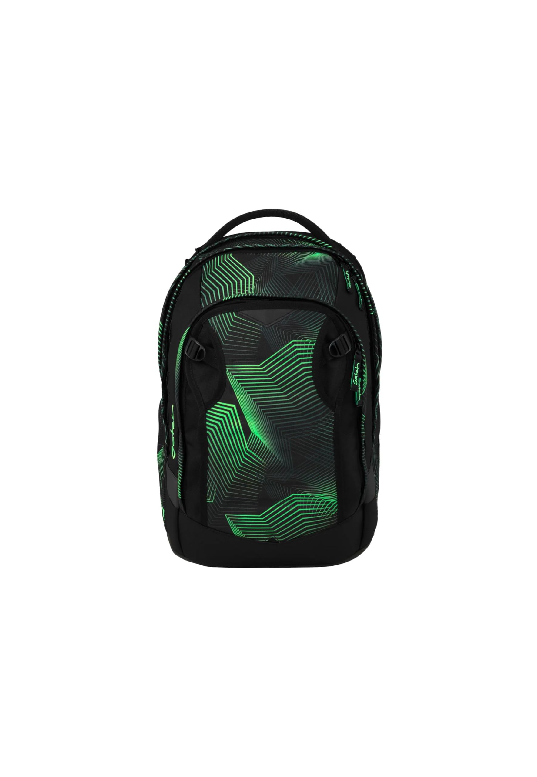 Satch match plus Schulrucksack, erweiterbar auf 35 Liter, ergonomisch, mit Fronttasche Seismic Green - Schwarz