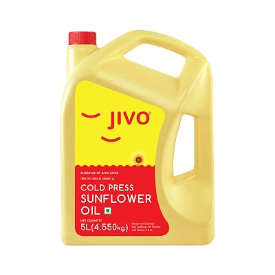 Jivo Cold Pressed Chemical-Free Sunflower Oil - 5 Litres | Pure & Natural Oil for Cooking | Ideal for Roasting, Frying, 