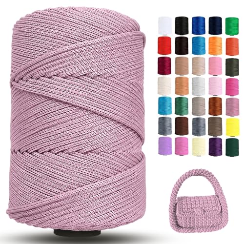 Polyester Macrame Cord 3mm x 251 Yards, Braided Crochet Yarn, Polypropylene Rope Crochet Bag Cord for Wall Hangings, Bag, Plant Hangers, Hats, Underplate, DIY Crafts, Gift for Knitter