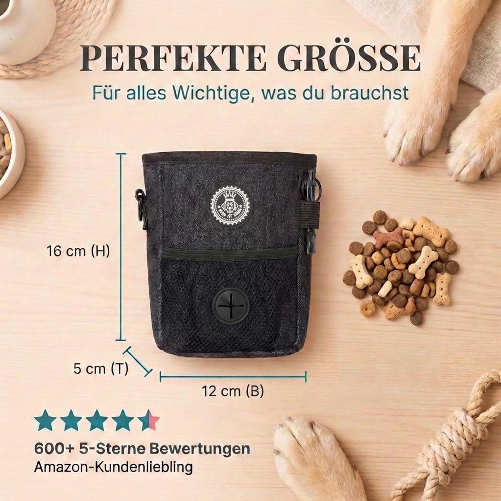 HUND IST KÖNIG Leckerlibeutel für Hunde-Training - Robuster Futterbeutel Hunde, kompakt & funktional - Futterbeutel Hundetraining für schnelles belohnen - mit Kotbeutelspender & Trainings-Ebook