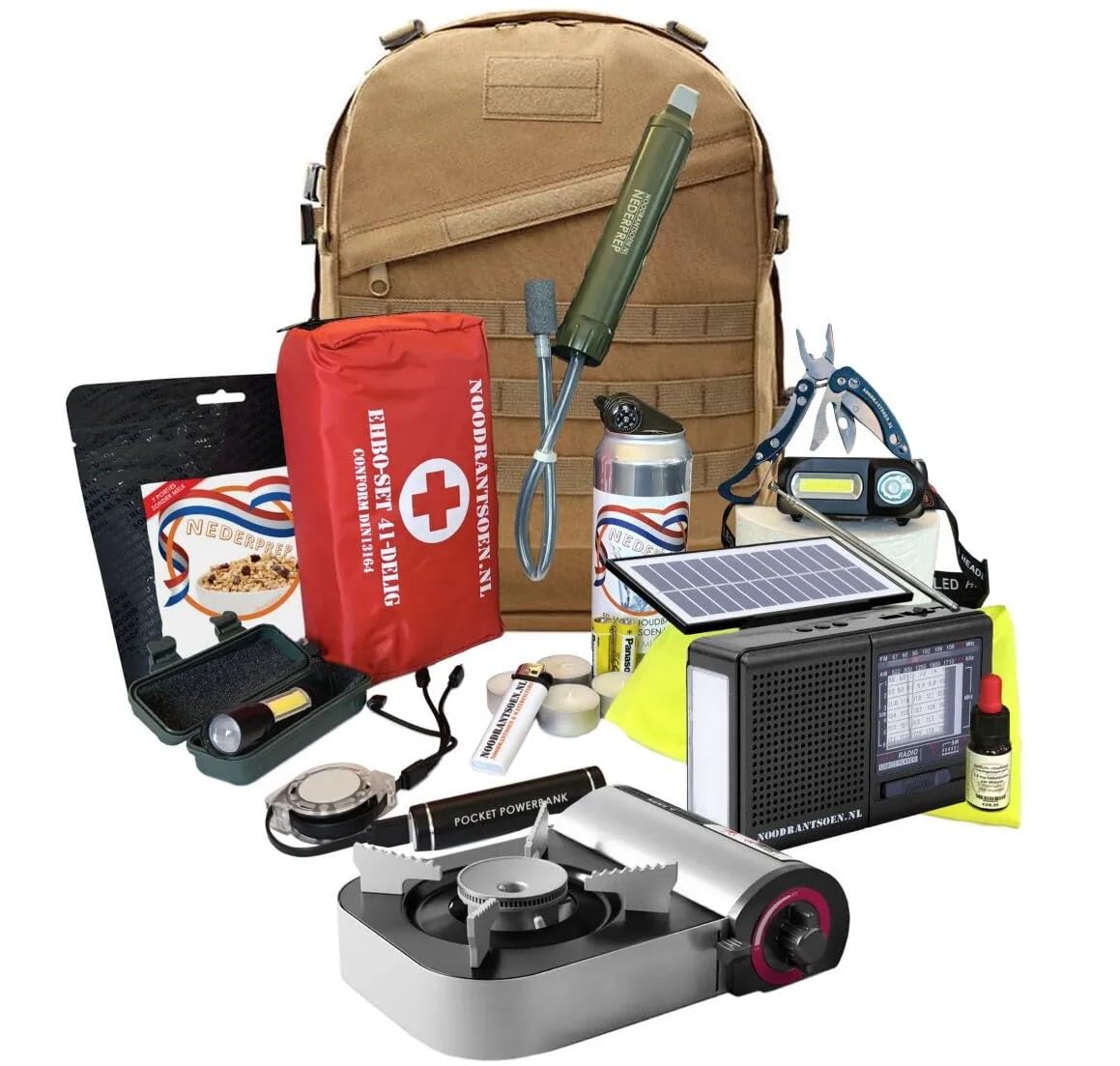 Kit de Survie de Luxe – Complet avec Nourriture, Eau, Radio Solaire, Filtre à Eau, Lampe et Plus Encore