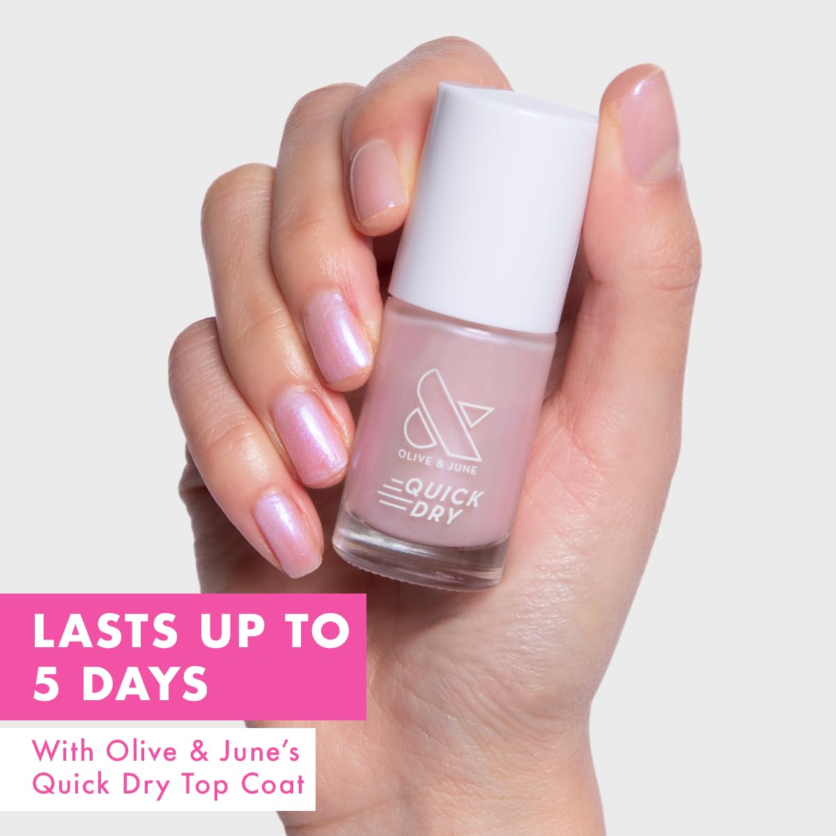 Olive & June Quick Dry Nail Polish | Spring Pastel Nails | Instant Fast-Drying Smudgeproof | 15-free Vegan Cruelty-Free | Lasts up to 5 Days | Salon-Quality Manicure Pedicure|Baroque Pearly Iridescent