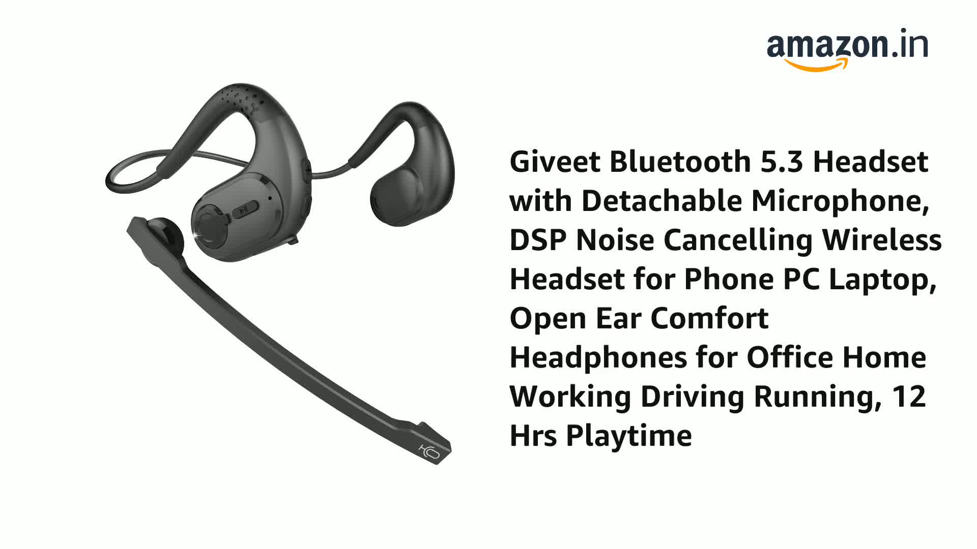 Giveet Bluetooth 5.3 Kopfhörer (offene Ohr) – Mit Abnehmbarem Mikrofon, 12 Std. Akku, Für Büro & Sport