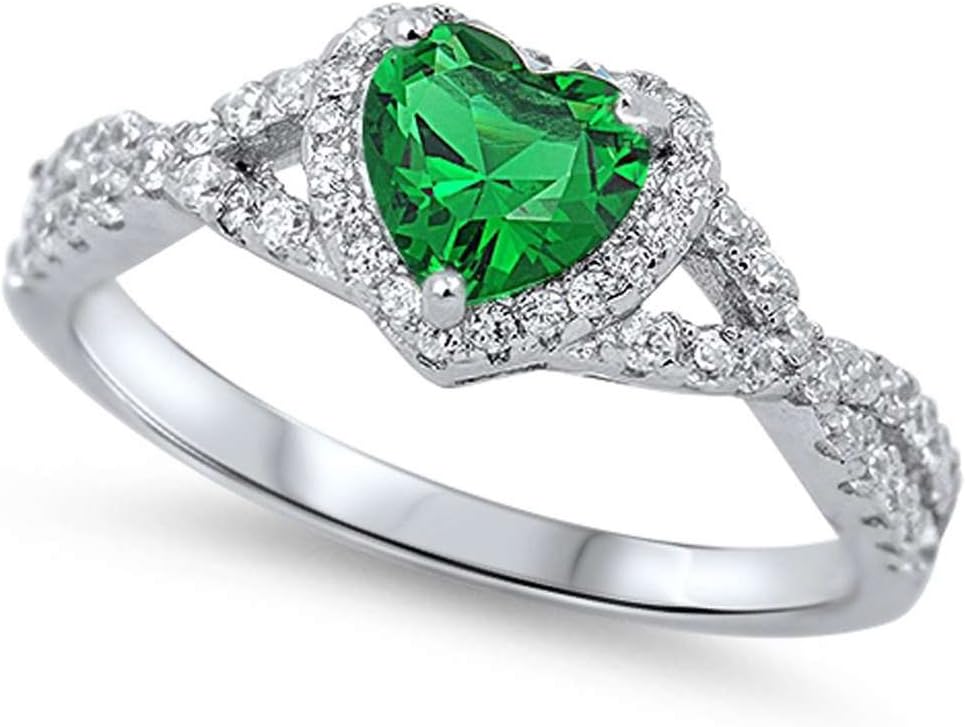 Sterling Silver Heart Halo Cubic Zirconia Promise Ring