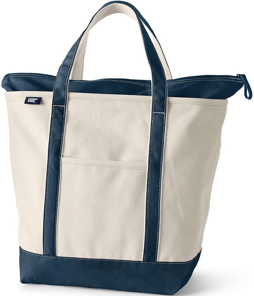 Natural Zip Top Canvas Tote Bag Natural/radiant Navy Large Regular Handle
