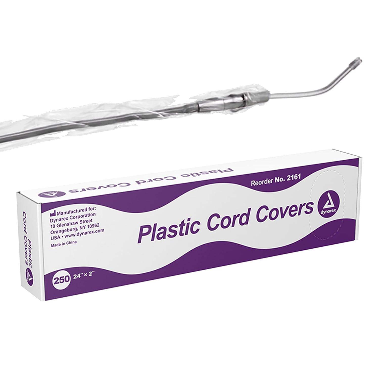 Dynarex Plastic Cord Covers - 2x24" Disposable Hygienic Barrier Sleeves - Dental & Tattoo Supplies - Non-DEHP, Non-Latex – 250 Per Box