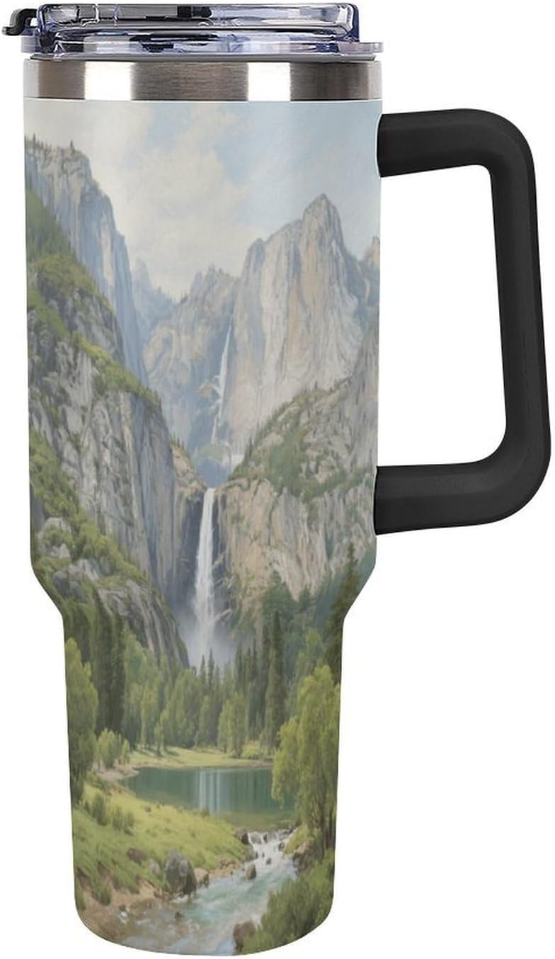 Travel Coffee Mug 40OZ Thermo Cups Thermos Cup Drink Cups Park Valley Thermos with Cup with Handle Lid And Straw Suitable for Gifts Parties Offices Traveling