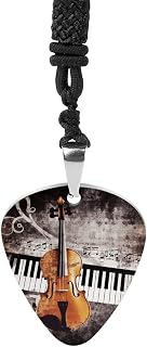 Piano Violin Music Notes Pick Necklace Guitar Pick Holder Necklace Men Pendant Necklaces Guitar Picks Keeper Storage Pendant Necklaces Unique Gifts for Guitar