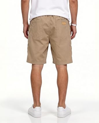 Poplee Men's Casual Shorts Cotton Stretch Chino Twill Drawstring 7 Pockets