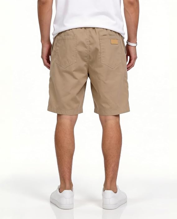Poplee Men's Casual Shorts Cotton Stretch Chino Twill Drawstring 7 Pockets