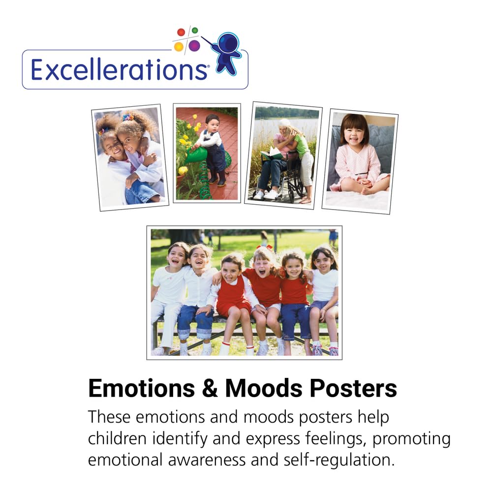 Excellerations Real Photograph Emotions and Moods Posters, 16x12 inches, Pack of 25, Social Emotional Learning, Preschool, Educational Toy, Kids Toys (Item # EMPC)
