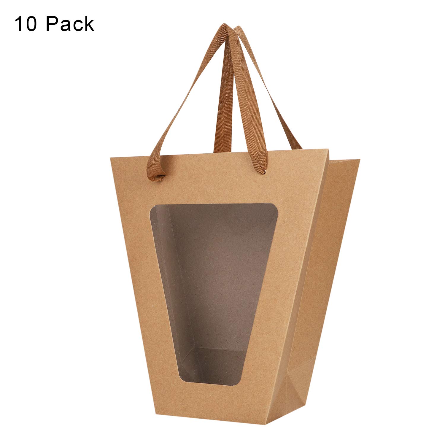 10 sztuk papierowych torebek na prezenty z przezroczystym okienkiem, przenośne, marmurowy wzór, torba na prezent, przezroczyste okienko, kwiatowa torba wysyłkowa z uchwytami, papier imprezowy, kwiaciarnia, torebki do pakowania prezentów