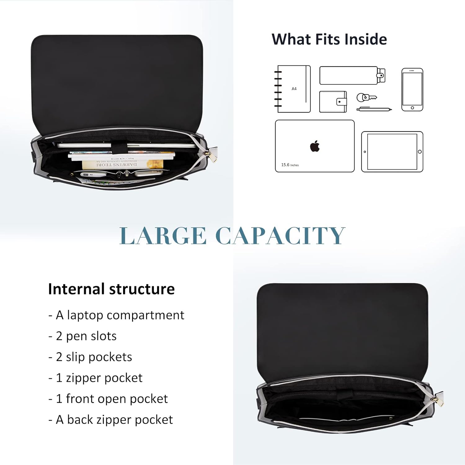 ECOSUSI Laptop Bag for Women Vegan Leather Messenger Bag Fashion Briefcase Computer Satchel Bag - Image 4
