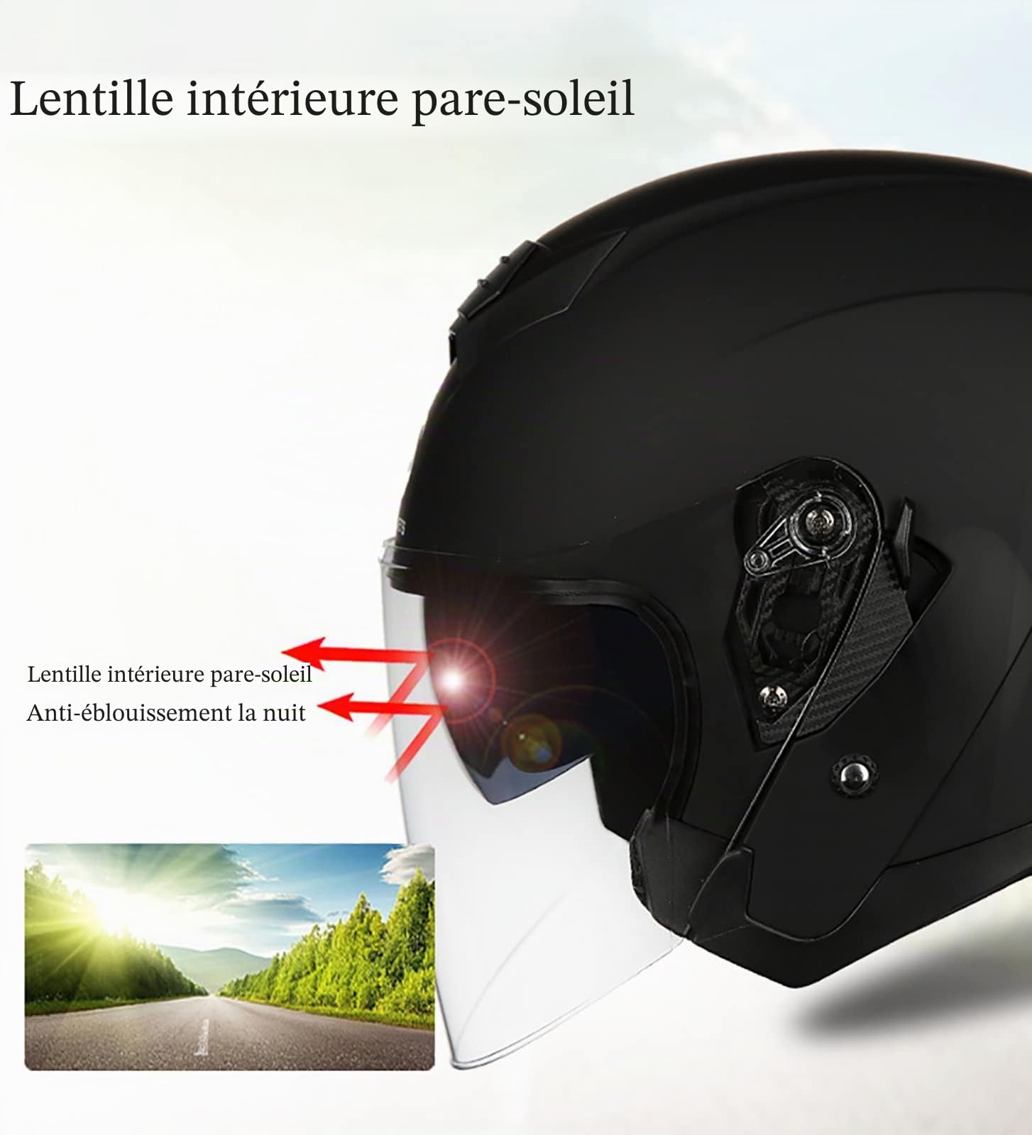 Casque de Moto Jet Adultes Ouvert Double Visière, Micro Intégré, ECE H, Taille M=57-58cm