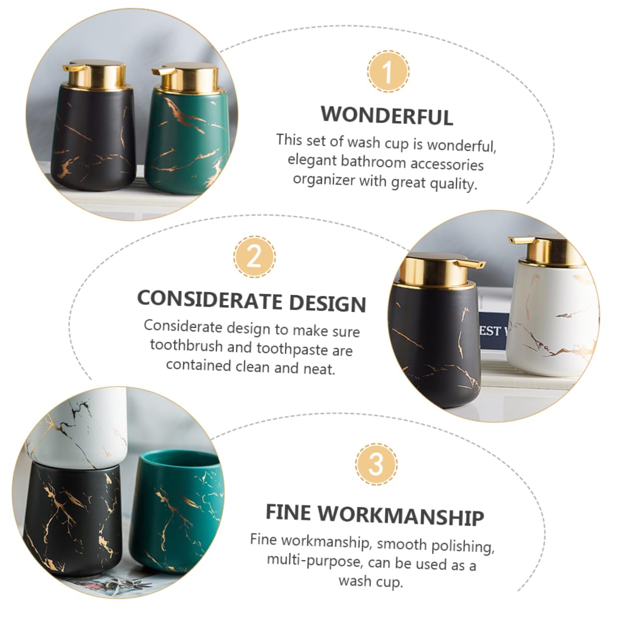 UKCOCO Juego de Vaso Accesorio para Cepillo de Dientes Negro para Cerámica Accesorio Elegante Elegante Organizador y Bandeja para Jabón para Baño y Lavabo Baño y Lavabo