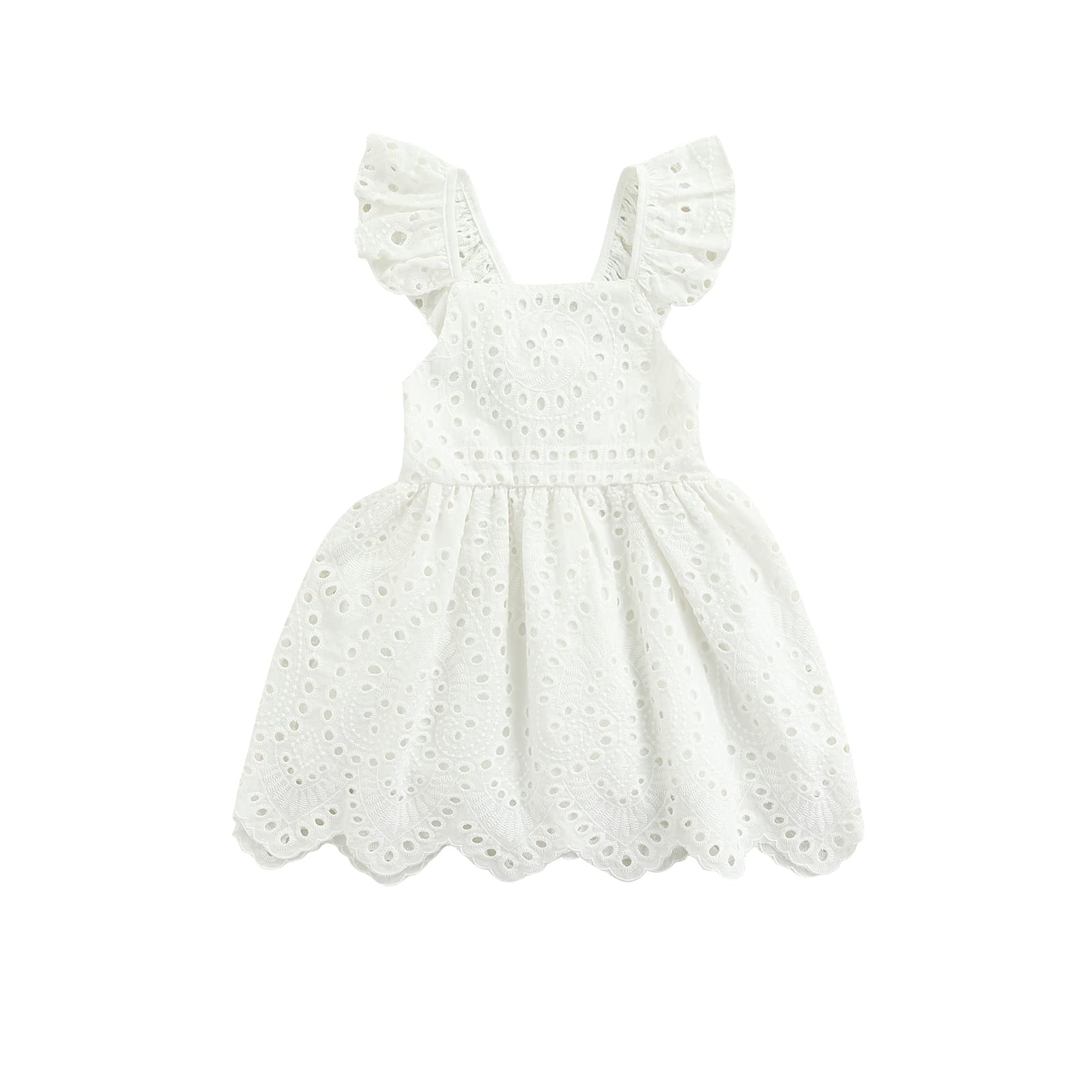 Baby Girl Sleeveless Lace Tutu Princess Birthday Dress Infant Toddler Ruffle Backless Vintage Boho Summer Dress (Lace White,12-18 Months)