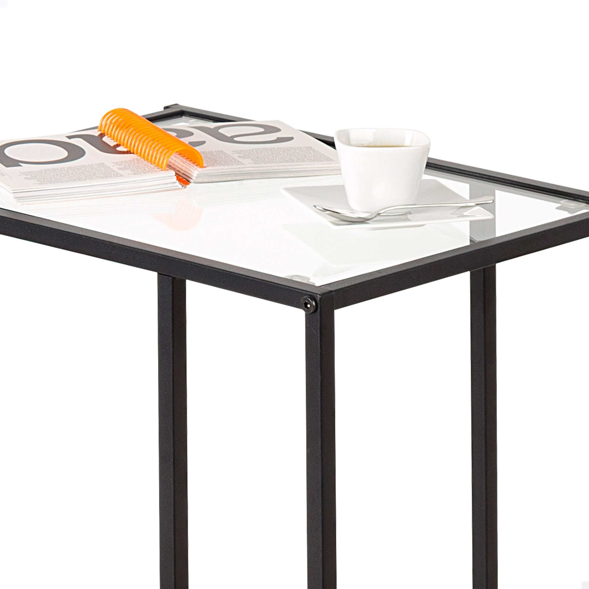 AKTIVE Tavolino Max Home, 40x30x59 cm, Portata massima 5 kg, Forma a C, Tavoli in vetro, Struttura in metallo nero, Decorativo, Soggiorno, Camera da letto, Moderno (18502)