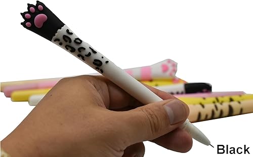 Miniatura 5 de Maydahui 8 bolígrafos de punta redonda con diseño de pata de gato, lindos bolígrafos de caricatura para gatitos, tinta de gel negra para amantes de