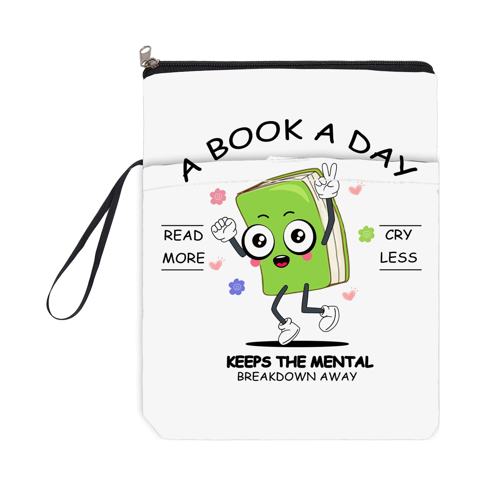 NICENEEDED 9" x 11.4" Book Cover with Zipper and Front Pocket, Waterproof Cloth Washable Book Protector with Handle, Cartoon Book and Letter Book Sleeve for Paperbacks โ image 1
