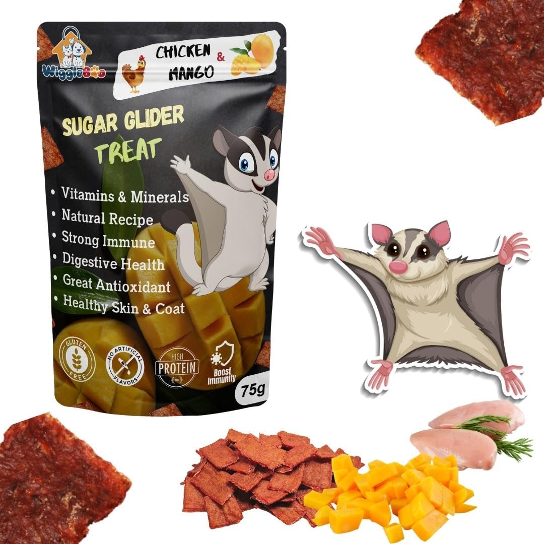 WiggleBoo Chicken & Mango Suger Glider Treat | Protein Rich | Fiber Rich | Crunchy Healthy Snacks | Training Treat | 75gm