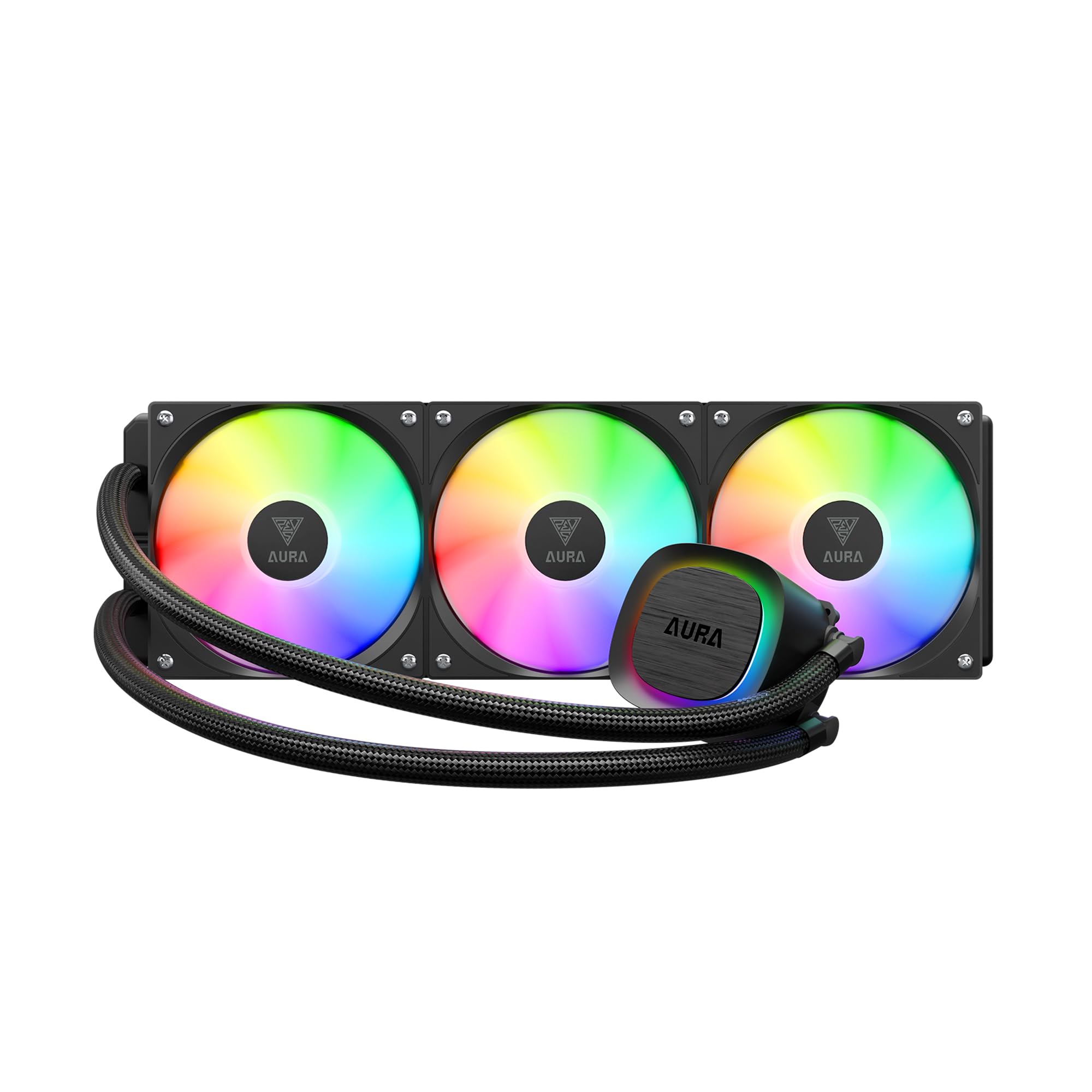 GAMDIAS Aura GL360 V2 AIO Refroidisseur liquide pour processeur 360 mm, conception de routage facile des câbles, pompe rotative à performance rotative, 3 ventilateurs PWM ARGB à faible bruit de 120 mm