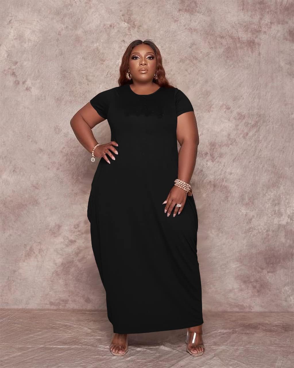 YeGine Oversize Tshirt Dress Plus Size Short Sleeve Maxi Dress with Pockets - Image 2