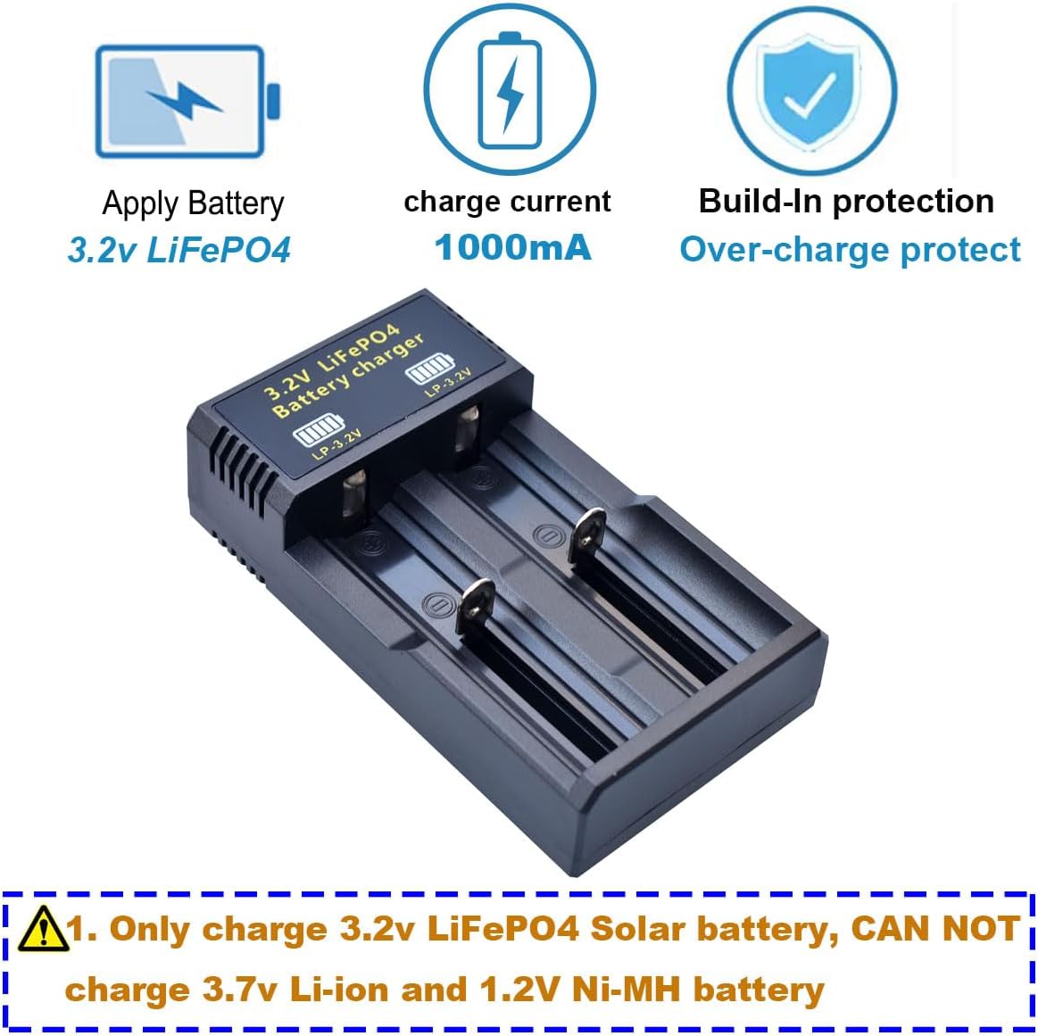3.2v Rechargeable Battery LiFePO4 Charger, ONLY Compatible for 3.2v Rechargeable Batteries