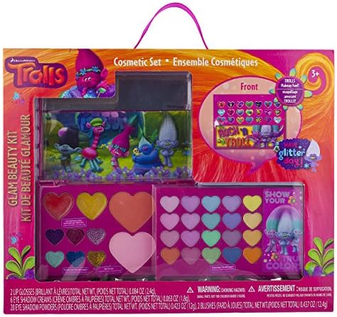 Townley Girl DreamWorks Trolls Cosmetic Set for Girls, Eye Shadow, Blush, Lip Gloss, applicators and Mirror