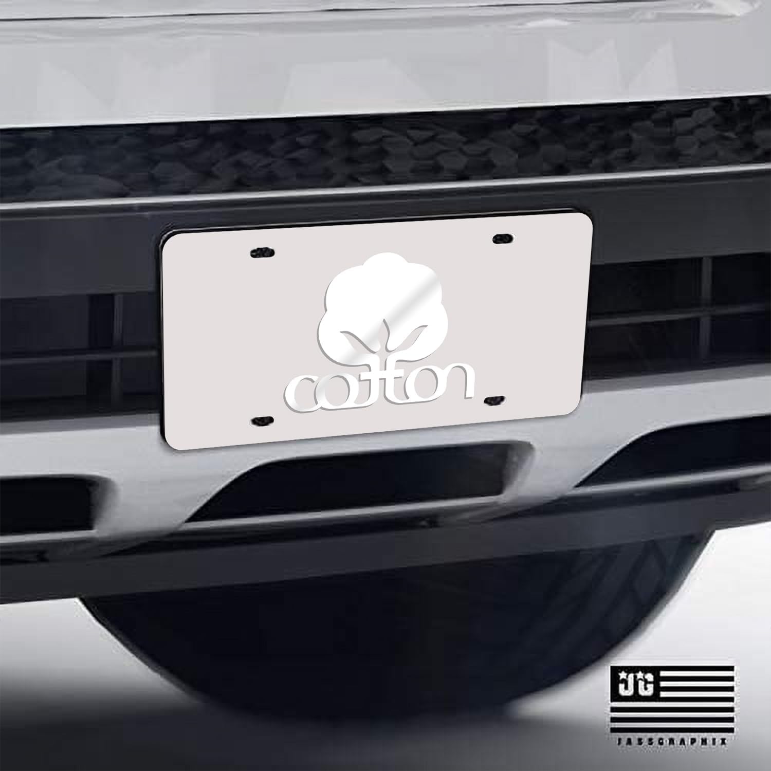 3D Mirror Acrylic Cotton Logo Novelty License Plate – Heavy Duty 1/8" Aluminum Composite Vanity Front Plate for Trucks, SUVs, and Farmers – Premium Agriculture Décor