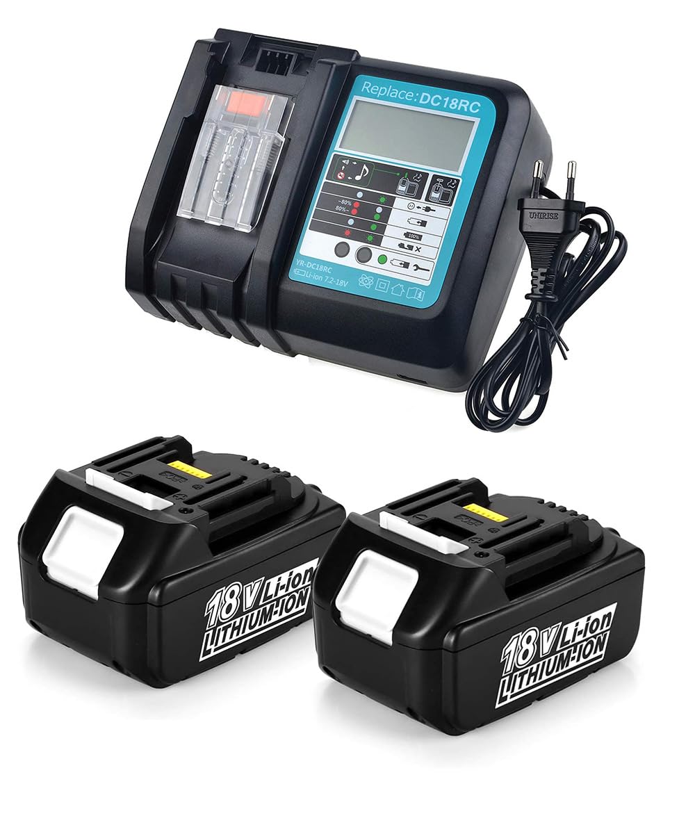 2 unidades de batería de repuesto para MAK batería y cargador 18 V BL1850B 5,0 Ah compatible con taladro Makita DDF482Z DDF484Z DDF485Z DDF487Z DDF489Z, motosierra con batería DUC353 DUC254Z