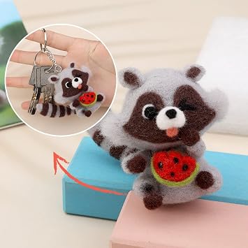 JUPEAN Needle Felting Kits for Beginners Adult Wool Felting kit Raccoon | Needle Felting Supplies Needle Felting Kit Beginner with Felting Wool Felting Needles Foam Mat for Diy Projects