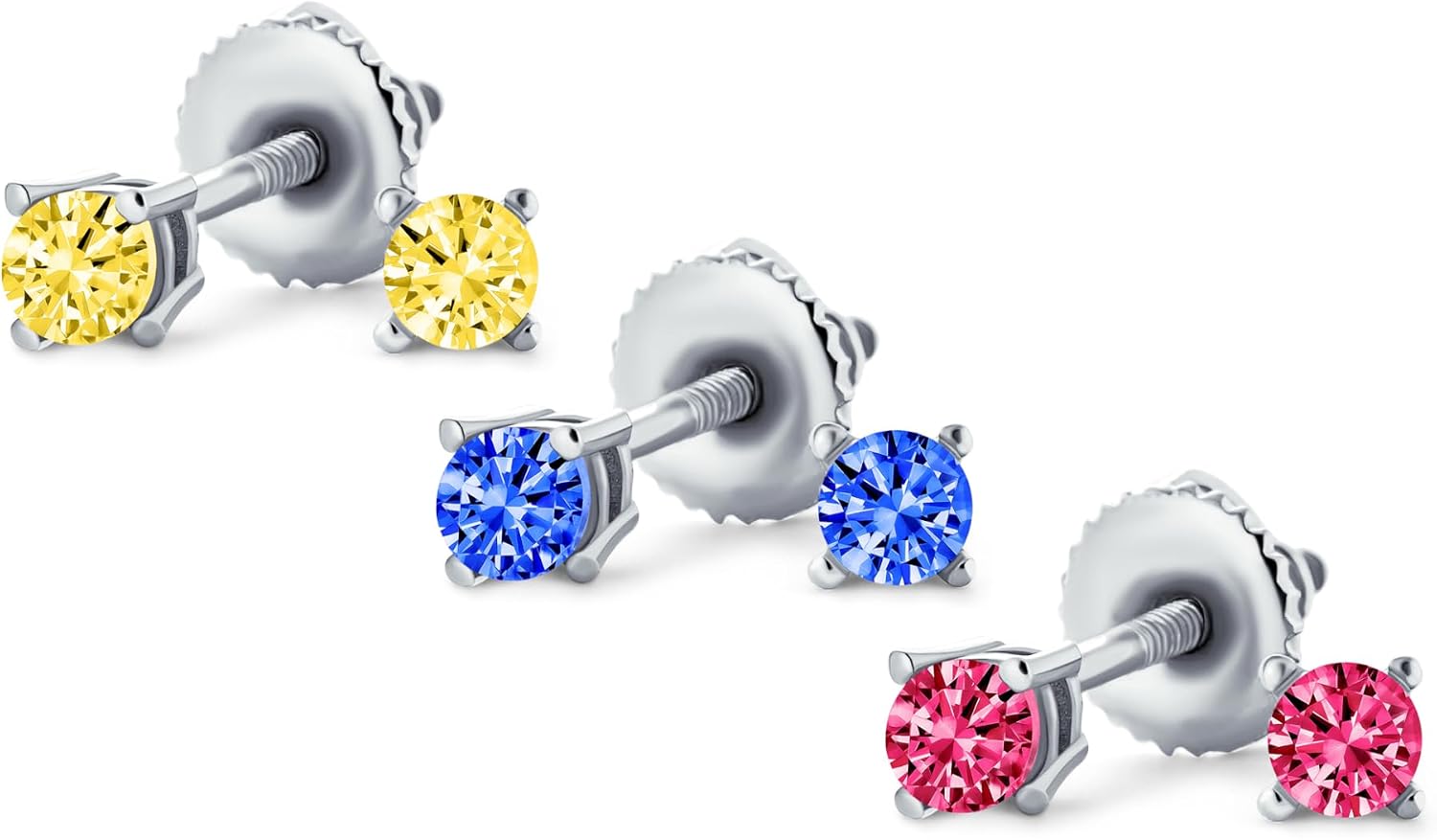 Orecchini A Perno Donna Con Zirconi Cubic 4 Artigli &ndash; Simpatici E Colorati, Regalo Perfetto