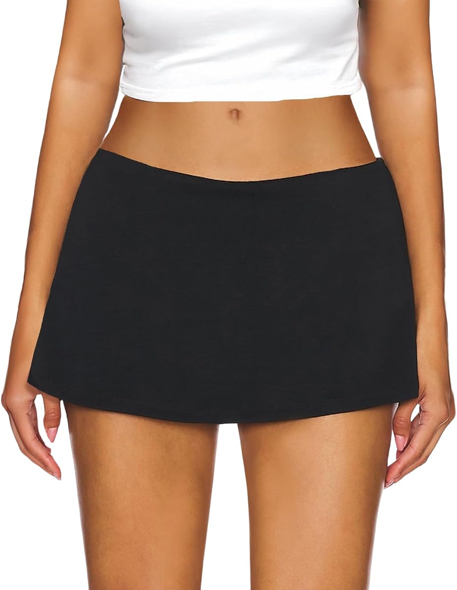 AnotherChill Women's Low Rise Mini Skort Skirt with Built-in Shorts | Soft stretch fabric, micro mini black skirts, basic summer outfits, going out bottoms, skirt with shorts underneath