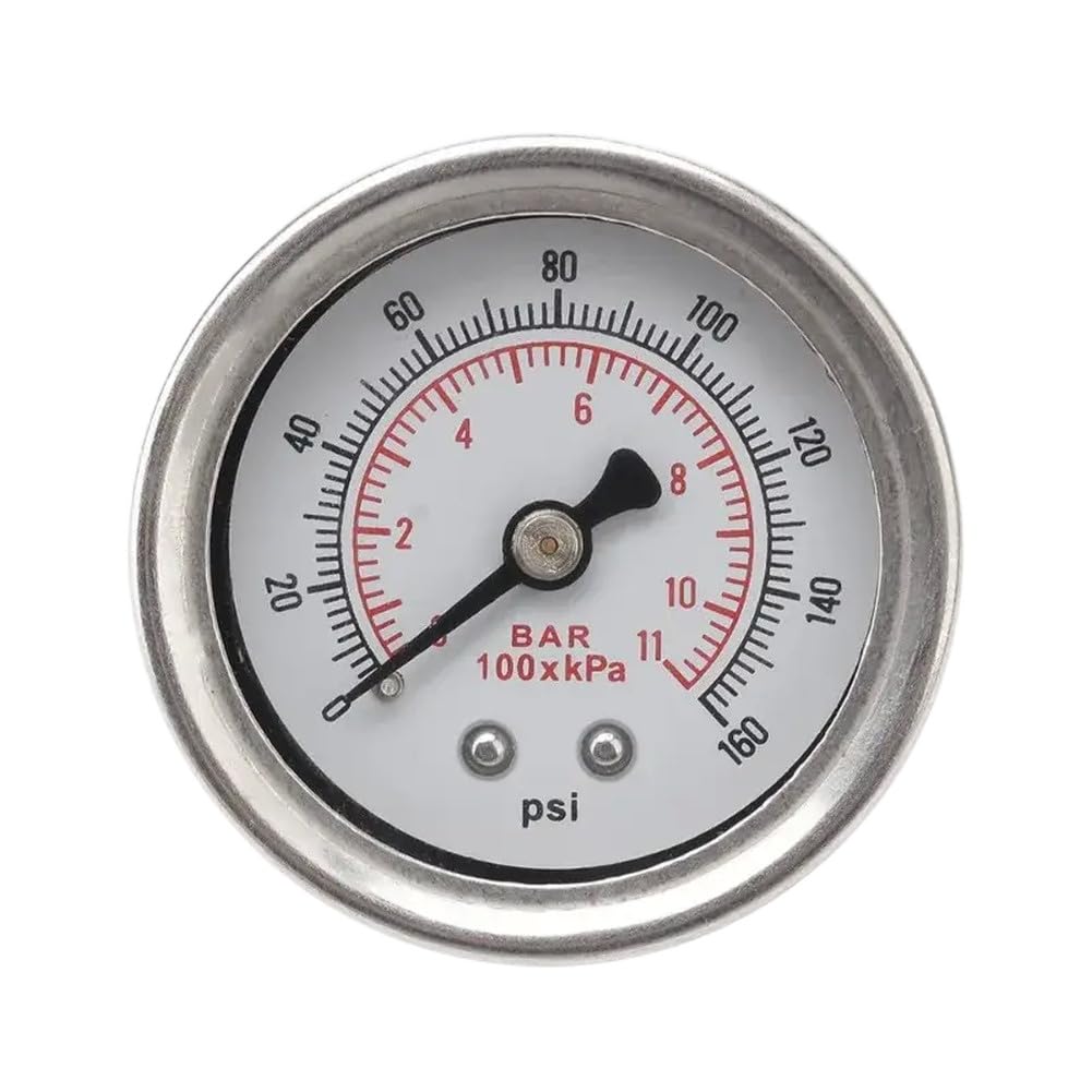 Fuel Pressure Gauge 0-160 Psi Liquid Filled Polished Case with 1/8 NPT Adaptor Compatible with Fuel Injection Systems(Gauge only)