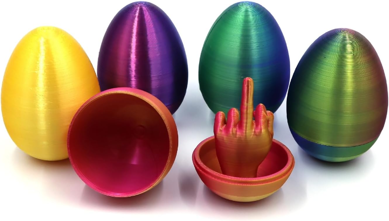 3D Printed Easter Egg with Middle Finger Toy - Funny Prank Gifts for Adults, Easter Basket Stuffers, Novelty Surprise Eggs for Friends & Family (Gold)