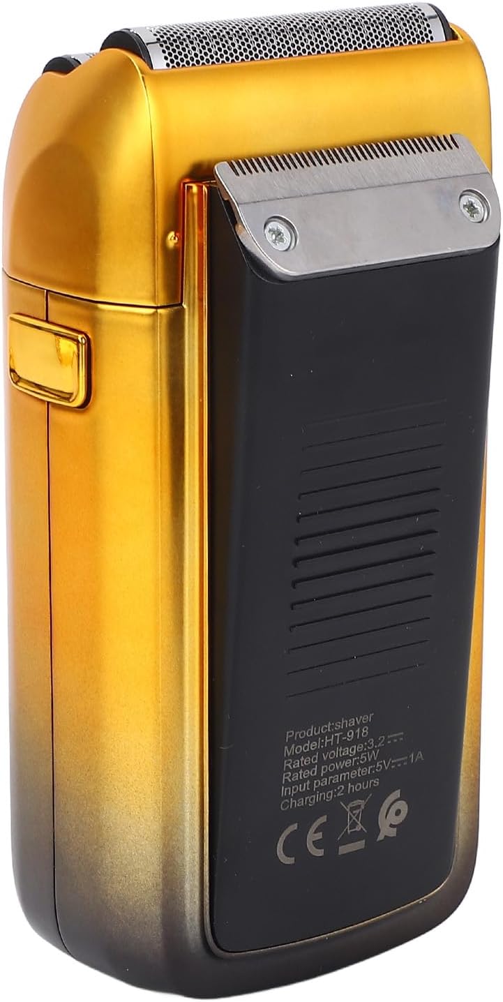 Electric Foil Clipper, LED Display Sideburn Trimmer 1200mAh Adjustable Head Double Foils Hair Trimmer (Gold)