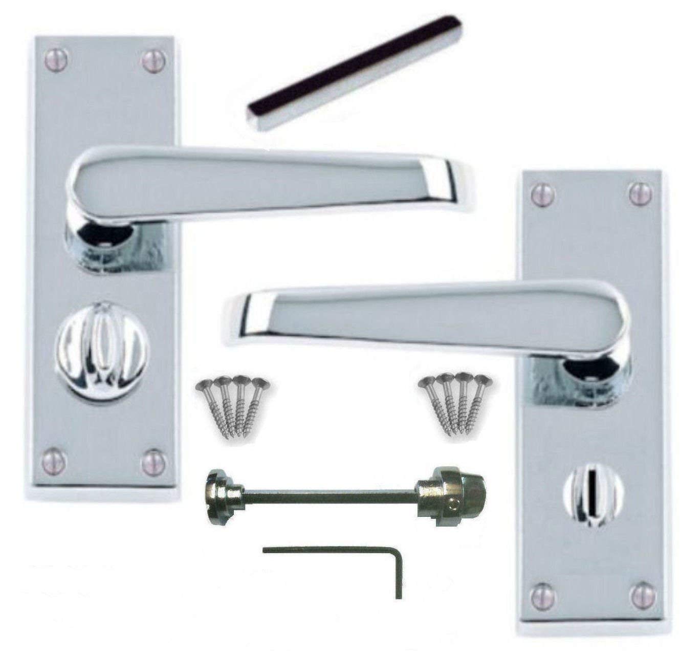 Jiyo.Outdoor Polished Chrome Victorian Straight Lever Privacy Door Handles for Bathroom 120mm x 40mm