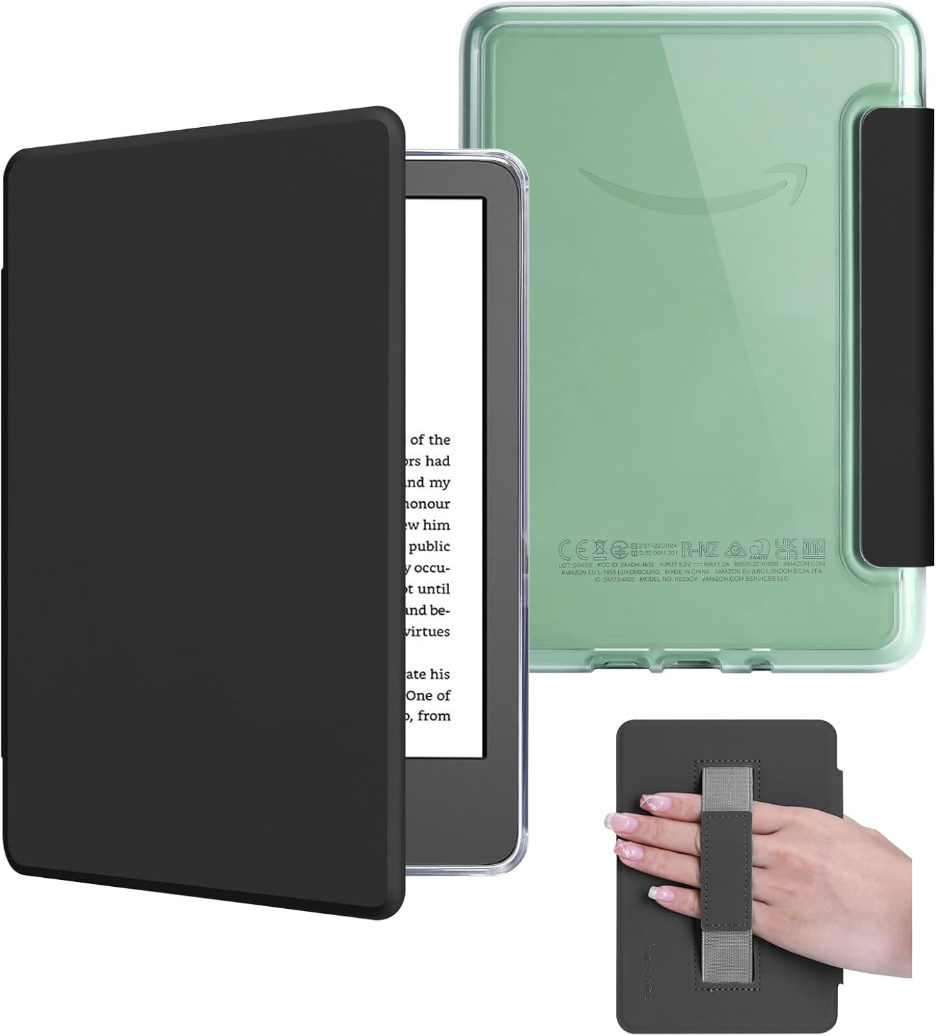 Case with Hand Strap for 6" Kindle Basic 11th Gen 2024/2022, Noble Black