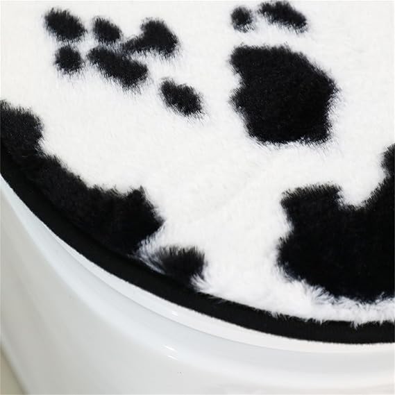Bathroom Rugs Sets 3 Piece, Cow Print Bath mats+ Contour Mat + Toilet Seat Cover, Non-Slip Soft Shower Carpet Rug (Black,32x20+20x16+16x15)