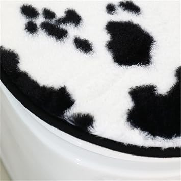 Bathroom Rugs Sets 3 Piece, Cow Print Bath mats+ Contour Mat + Toilet Seat Cover, Non-Slip Soft Shower Carpet Rug (Black,32x20+20x16+16x15)