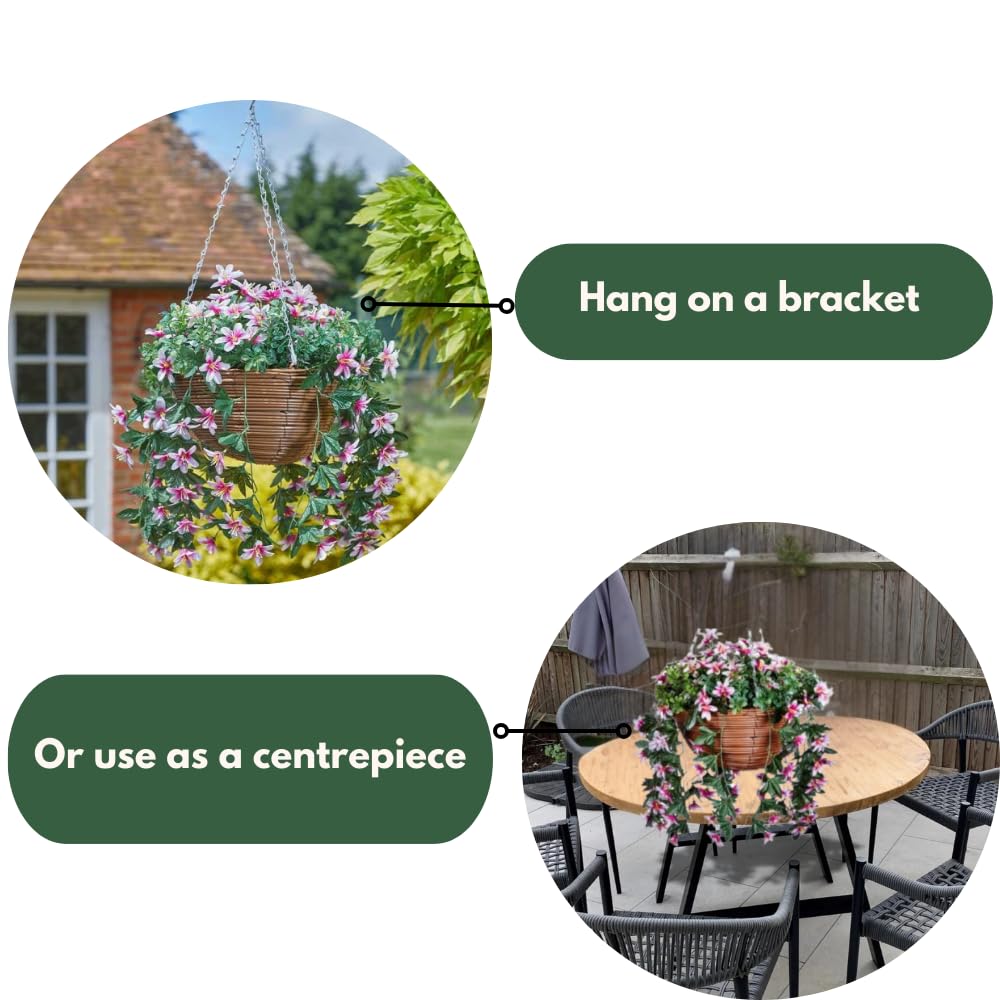 garden mile Cestino da appendere con fiori artificiali da 30 cm, catena da appendere, colorata, per interni ed esterni, patio, casa, giardino, resistente alle intemperie e ai raggi UV (gigli che