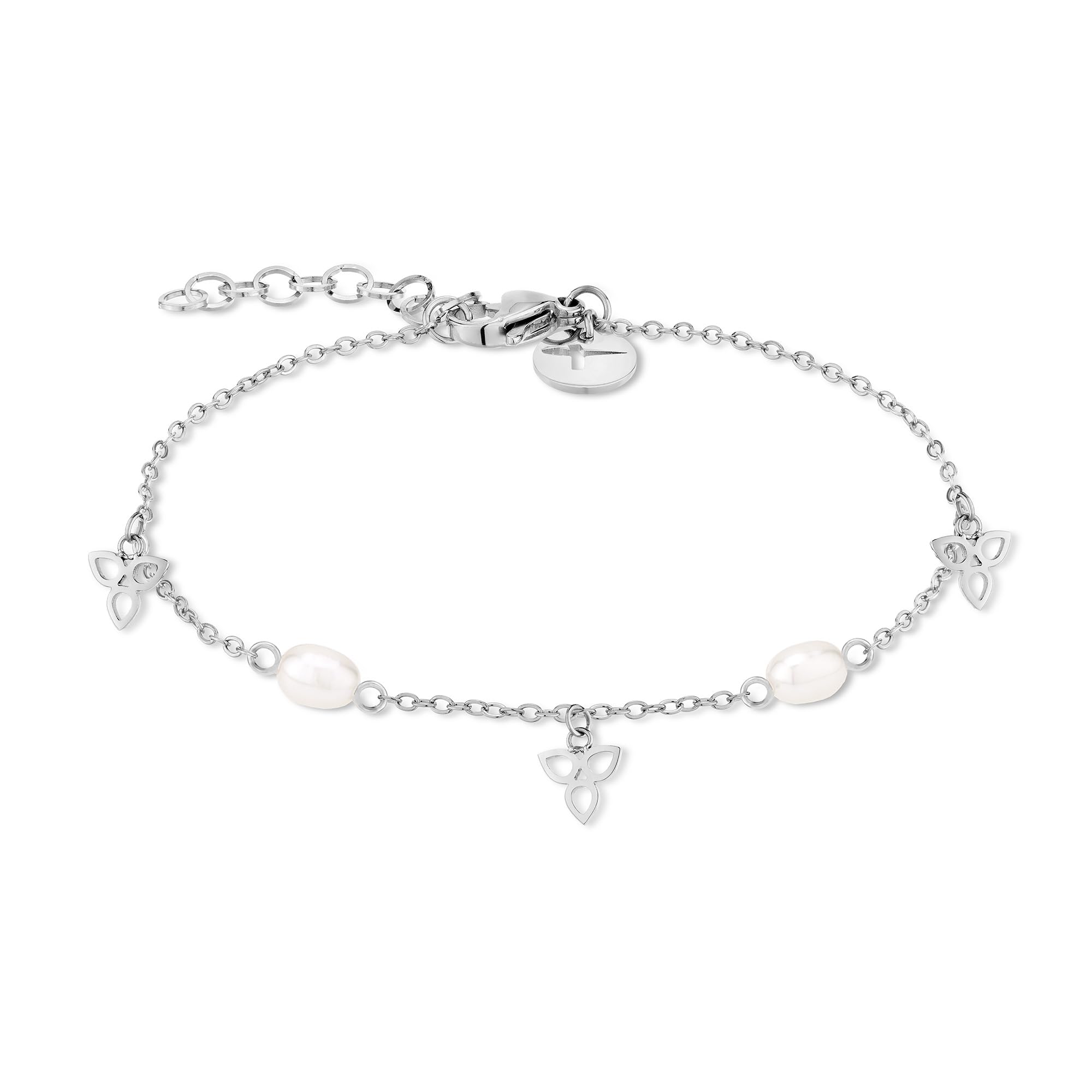 Tamaris Pearl Flower Bracelet – Silver – Bracelet with Zirconia Stones and Flower Pendants Made of Stainless Steel