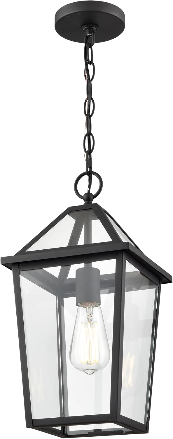 ML Lighting | Eston Collection | 91401-TBK | 1 Light Outdoor Hanging Lantern in Textured Black Finish with Clear Glass Shade | Perfect for Walkways, Porches, Backyards, Patios, and Driveways