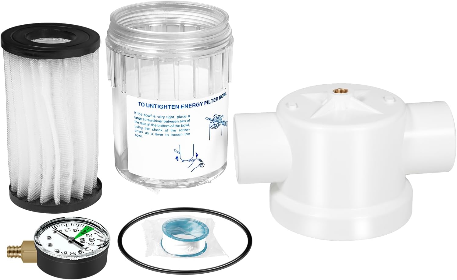 2888 Energy Element Filter Kit with Pressure Gauge, Compatible with Jandy Ray-Vac Pro Series (1 1/2" or 2"), Replacement for R0374600 Swimming Pool and Spa Filter Assembly