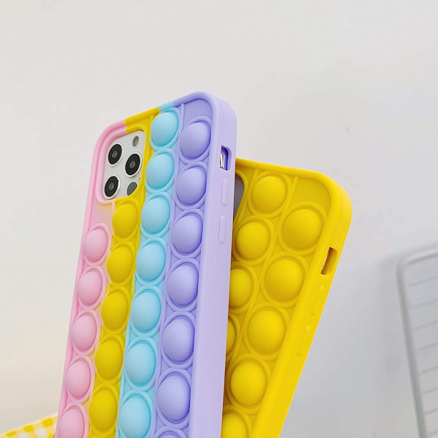 Fidget Toys Phone Case,Push Pop Bubble Protecive Case, Silicone Soft Case for iPhone7, 8, 7P, 8P, X, XS, XS Max, XR, 11, 11pro, 11pro Max, 12mini, 12, 12Pro, 12Pro Max (Yellow,iPhone 12 Mini)