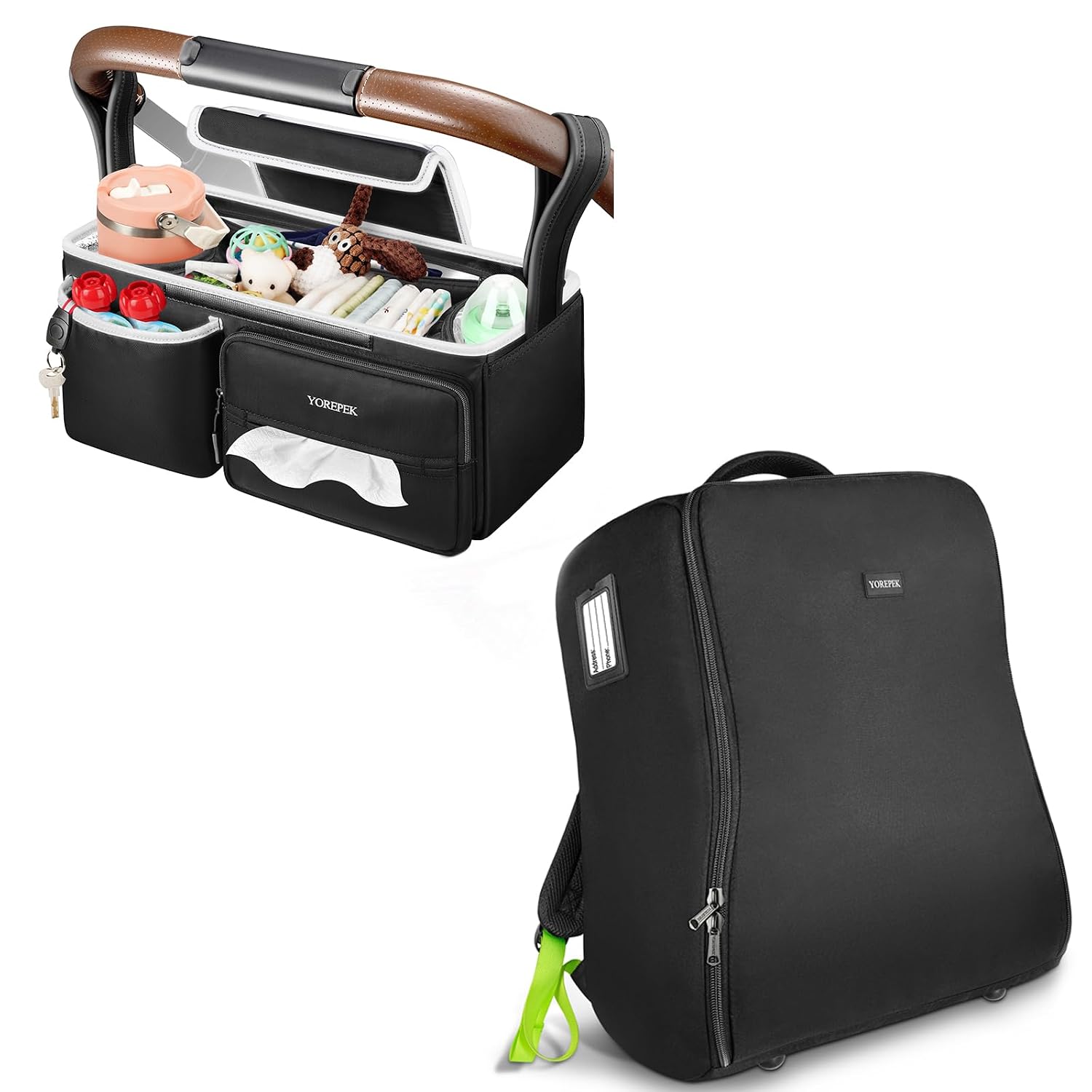 YOREPEK Padded Stroller Bag Compatible with UPPAbaby Minu,Spacious Stroller Organizer with 2 Insulated Cup Holders,Stroller Caddy for Travel, Walks, Accessories, Baby Essentials